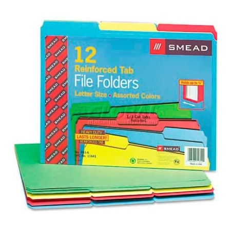 Smead® File Folders, 1/3 Cut, Reinforced Top Tabs, Letter, Assorted, 12/Pack